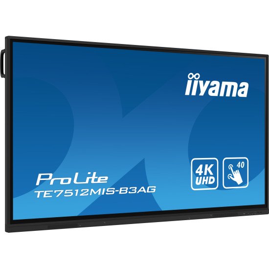 iiyama TE7512MIS-B3AG affichage de messages En forme de kiosk 190,5 cm (75") LCD Wifi 400 cd/m² 4K Ultra HD Noir Écran tactile Intégré dans le processeur Android 11 24/7