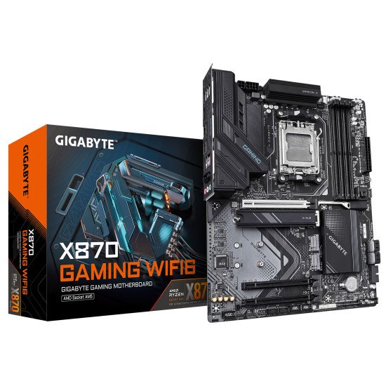 GIGABYTE X870 GAMING WIFI6 Carte Mère - Prend en charge les processeurs AMD Ryzen 9000, 8+2+2 phases VRM, jusqu'à 8000MHz DDR5 (OC), 1xPCIe 5.0 + 2xPCIe 4.0, Wi-Fi 6, LAN 2,5GbE, USB 4