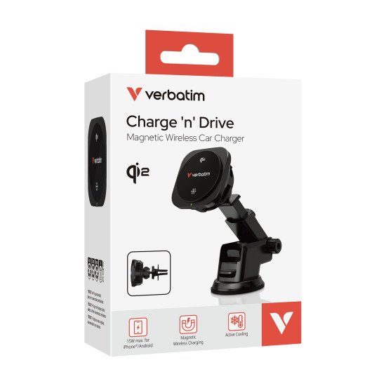 Verbatim Charge 'n' Drive Qi2 Smartphone Noir USB Recharge sans fil Charge rapide Auto