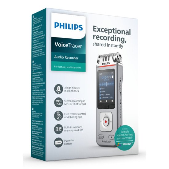 Philips DVT4115 Digital Voice Tracer Carte flash Chrome, Argent