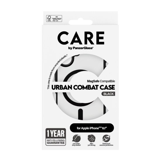 PanzerGlass CARE by PG UrbCom BLK MagS iPhone16 6.1 coque de protection pour téléphones portables Housse Transparent