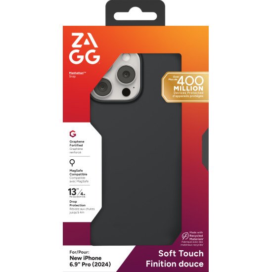 ZAGG Manhattan Snap coque de protection pour téléphones portables 17,5 cm (6.9") Housse Noir