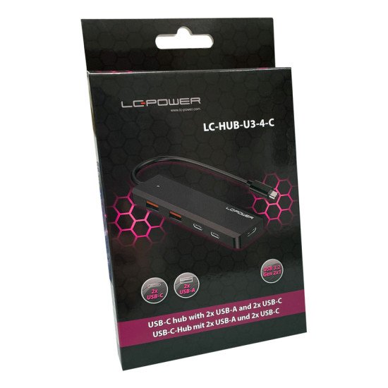 LC-Power LC-HUB-U3-4-C hub & concentrateur USB 3.2 Gen 2 (3.1 Gen 2) Type-A 10000 Mbit/s Noir