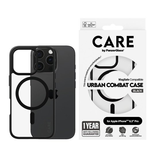 PanzerGlass CARE by PG UrbCom BLK MagS iPhone16P 6.3 coque de protection pour téléphones portables Housse Transparent