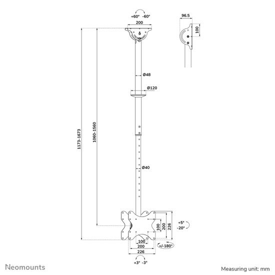 Neomounts support de plafond pour TV