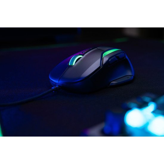 Turtle Beach Kone II - Souris gaming RGB ergonomique filaire, capteur optique 26 000 DPI, interrupteurs optiques 100 M de clics, 23 entrées personnalisables, molette 4D, patins en PTFE pur - Noir cendre