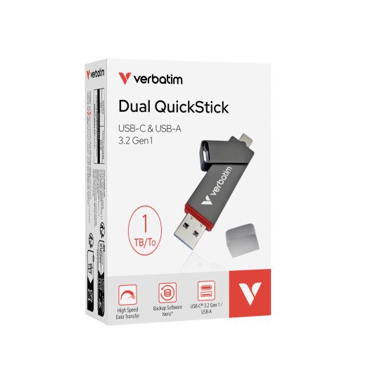 Verbatim Dual QuickStick lecteur USB flash 1 To USB Type-A / USB Type-C 3.2 Gen 1 (3.1 Gen 1) Gris