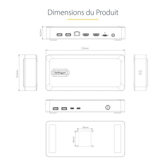 StarTech.com Station d'Accueil USB4, USB-C 40Gbps, Double Vidéo HDMI, Jusqu'à 2x 4K 60Hz 4:4:4 (RGB) ou 2x 4K 120Hz 4:2:2, Dock Multi-Moniteur, 6x USB, 2.5GbE, 100W PD