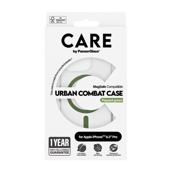 PanzerGlass CARE by PG Green MagS iPhone16 6.3 Pro coque de protection pour téléphones portables Housse Transparent