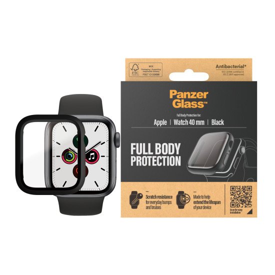 PanzerGlass 3640 accessoire intelligent à porter sur soi Protecteur d'écran Noir Verre trempé, Polyéthylène téréphthalate (PET)