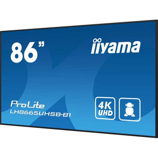 iiyama LH8665UHSB-B1 affichage de messages En forme de kiosk 2,18 m (86") LED Wifi 800 cd/m² 4K Ultra HD Noir Intégré dans le processeur Android 11 24/7