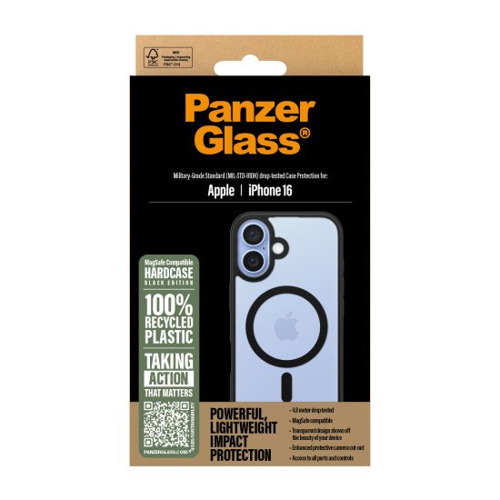 PanzerGlass PG HardCase Black MagS iPhone 16 6.1Inch coque de protection pour téléphones portables Housse Transparent