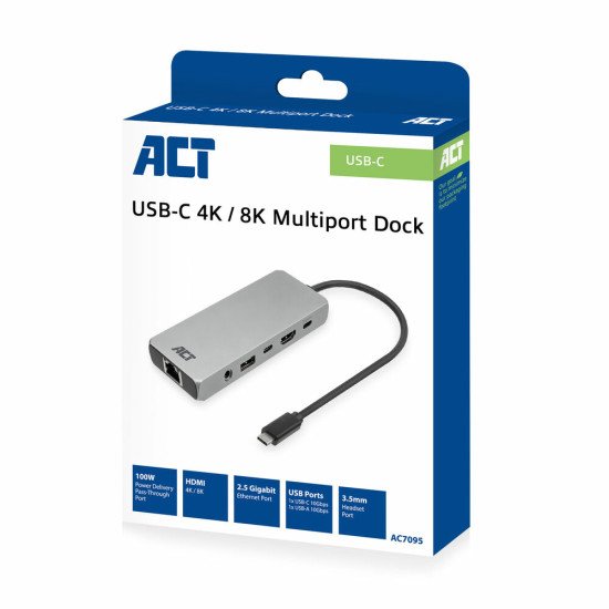 ACT AC7095 station d'accueil Avec fil USB 3.2 Gen 1 (3.1 Gen 1) Type-C Gris