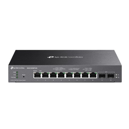 TP-Link Omada SG2210XMP-M2 commutateur réseau Géré L2/L2+ 2.5G Ethernet (100/1000/2500) Connexion Ethernet POE Montage sur le bureau ou sur le mur Noir