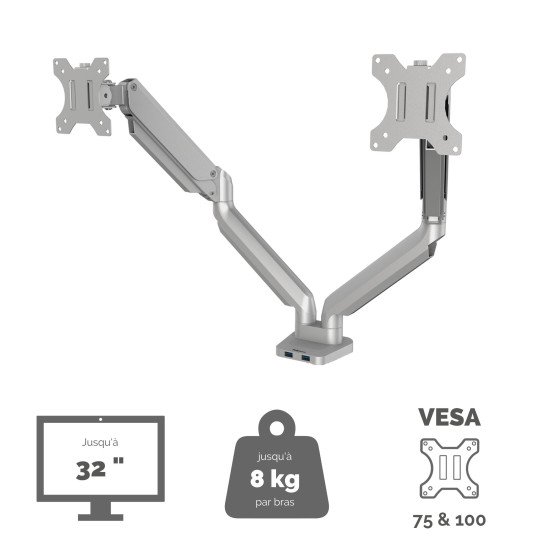 Fellowes Platinum Series Bras porte-écrans double - Argent