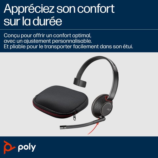 POLY Micro-casque monaural USB-C Blackwire 5210 + prise 3,5 mm + adaptateur USB-C/A (lot)