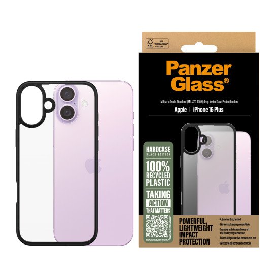 PanzerGlass PG HardCase Black iPhone 16 6.7Inch coque de protection pour téléphones portables Housse Transparent