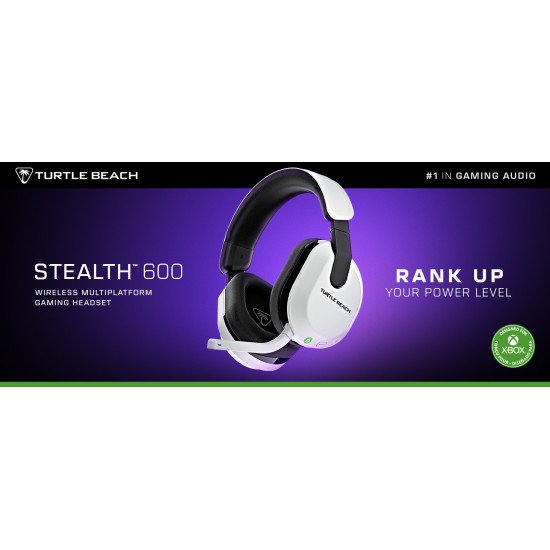 Turtle Beach Casque gaming amplifié multiplateforme sans fil Stealth 600 pour Xbox Series X|S, Xbox One, PC, Nintendo Switch et mobile - Bluetooth, 80 heures de batterie et microphone antibruit – Blanc