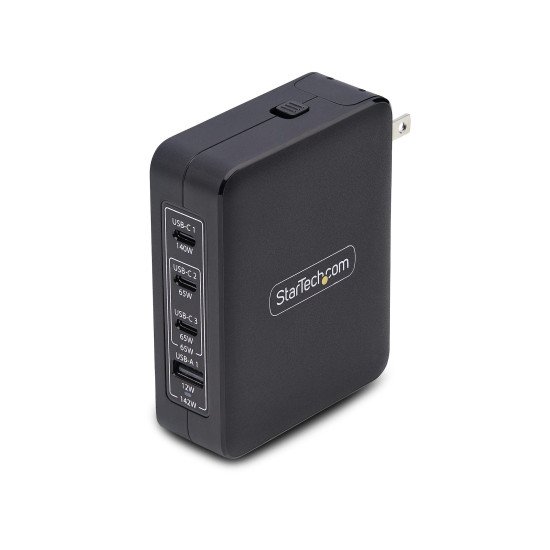 StarTech.com Chargeur Mural USB-C 140W, 3x USB-C/1x USB-A, Adaptateur d'Alimentation Power Delivery 3.1 International GaN pour MacBook/Dell XPS/Inspiron