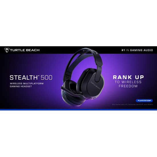 Turtle Beach Casque gaming amplifié sans fil Stealth 500 officiel pour PS5, PS4, PC, Nintendo Switch et mobile - 40 heures de batterie, Bluetooth, coussinets en mousse à mémoire de forme, microphone désactivable par basculement et préréglages d'égalisatio