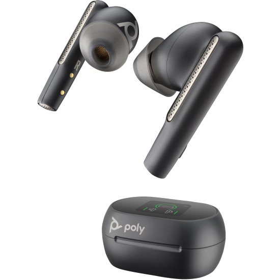 POLY Écouteurs noir charbon Voyager Free 60+ UC + adaptateur USB-C BT700 + étui de charge avec écran tactile