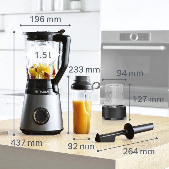 Bosch Serie 4 MMB6177S blender 1,5 L Mélangeur de table 1200 W Noir, Argent