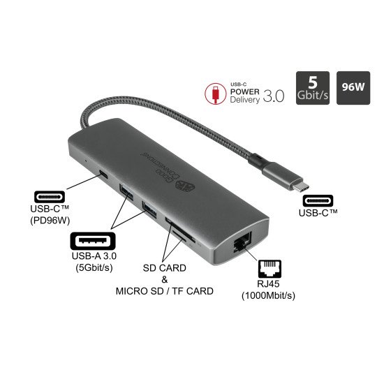 Alcasa HUB-C001A hub & concentrateur USB Type-C 5000 Mbit/s Anthracite