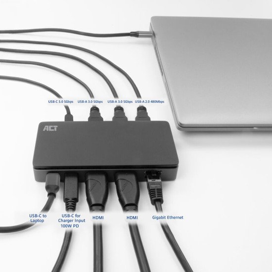 ACT AC7093 station d'accueil Avec fil USB 3.2 Gen 1 (3.1 Gen 1) Type-C Noir, Gris