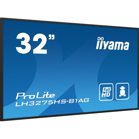 iiyama LH3275HS-B1AG affichage de messages Écran plat de signalisation numérique 81,3 cm (32") LCD Wifi 500 cd/m² Full HD Noir Intégré dans le processeur Android 11 24/7