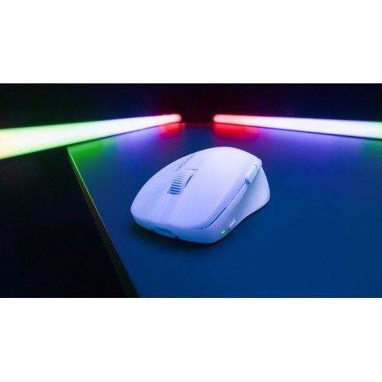 Turtle Beach Pure Air - Souris de gaming RGB ergonomique sans fil ultra-légère, capteur optique 26 000 PPP, batterie 125 heures, double système sans fil, interrupteurs optiques TITAN, Bluetooth, éclairage RGB. Semi-translucide blanc