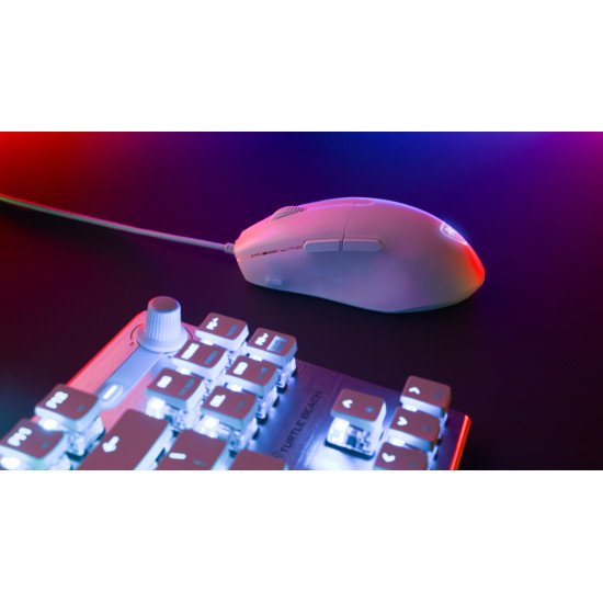 Turtle Beach Pure SEL - Souris gaming ergonomique ultralégère RGB, capteur optique DPI 8K, touches mécaniques, système de prétension, patins en PTFE pur, éclairage RGB Blanc