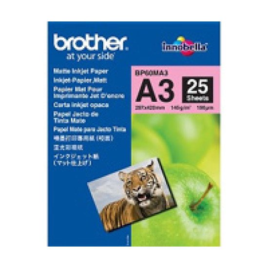 Brother BP60MA3 Inkjet Paper papier jet d'encre A3 (297x420 mm) Mat 25 feuilles Blanc